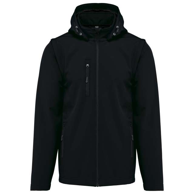 Kurtka softshell unisex 3-warstwowa z kapturem i odpinanymi rękawami